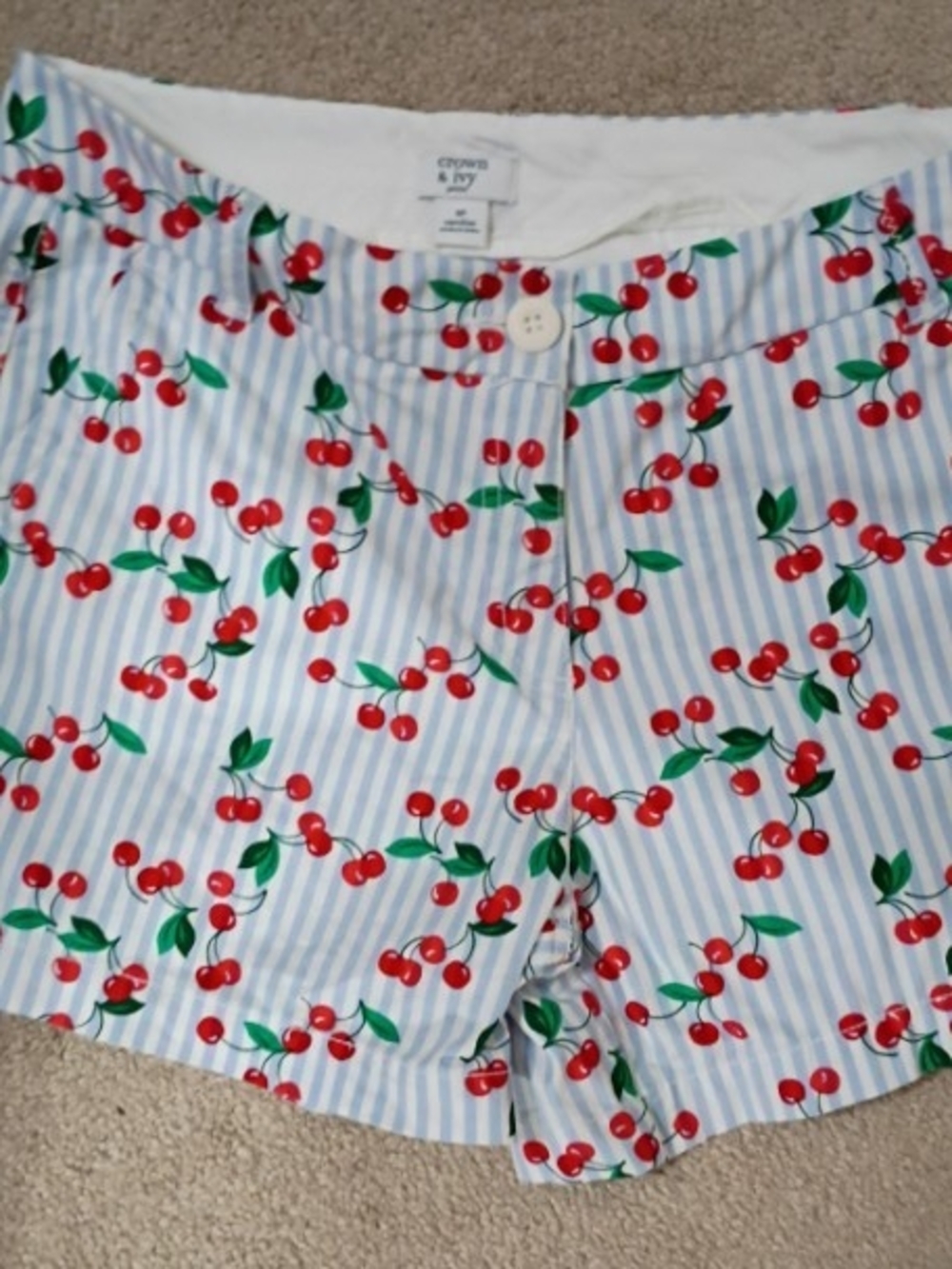 crown & ivy Blue Stripe Cherry-Print High Waist Women’s Shorts 8P